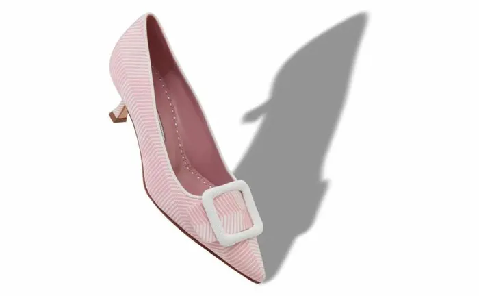 Women Pink And White Grosgrain Buckle Detail Pumps Manolo Blahnik Pumps
