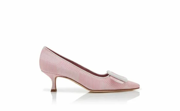 Women Pink And White Grosgrain Buckle Detail Pumps Manolo Blahnik Pumps