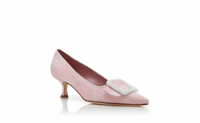 Women Pink And White Grosgrain Buckle Detail Pumps Manolo Blahnik Pumps