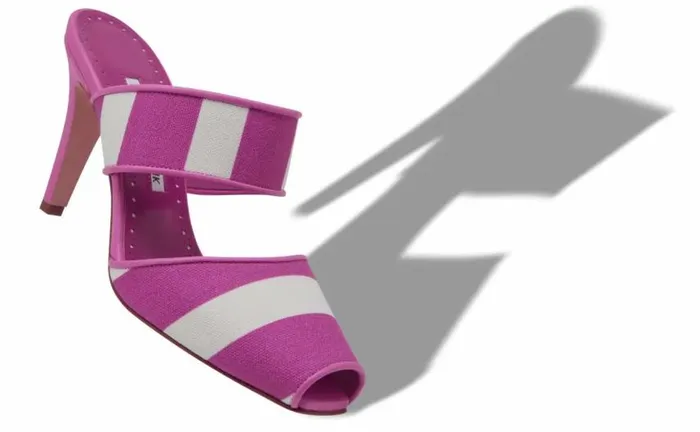 Women Pink And White Striped Cotton Mules Manolo Blahnik Mules