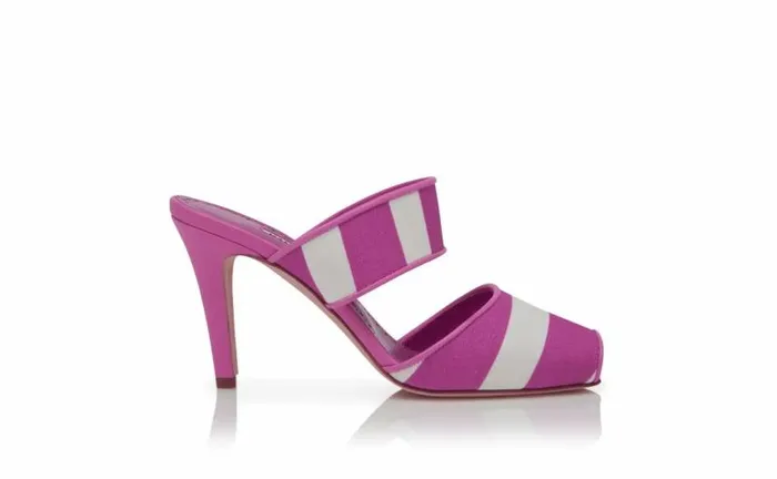 Women Pink And White Striped Cotton Mules Manolo Blahnik Mules