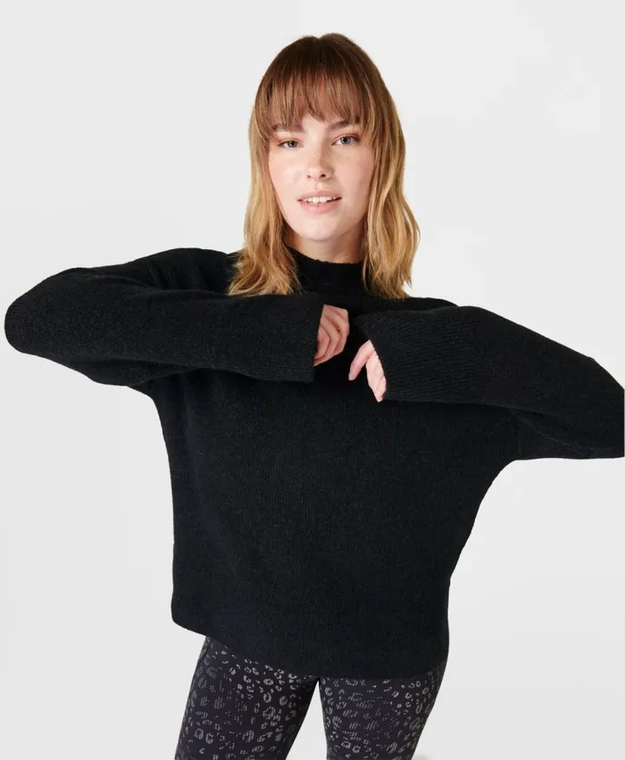 Women Pinnacle Wool Funnel Neck Black Sweaty Betty Knitwear