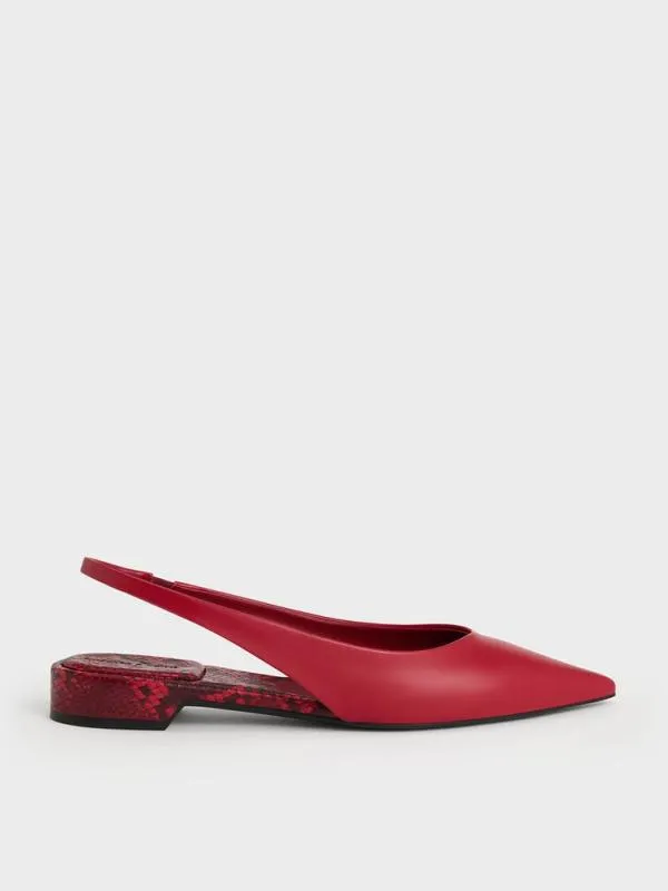 Women PointedToe HighVamp Slingback Flats 8211 Red CHARLES and KEITH Flats