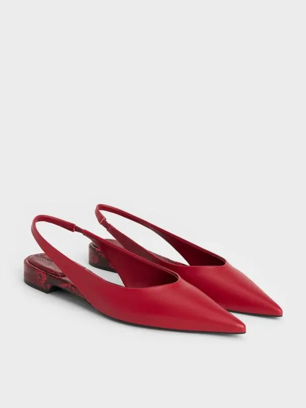 Women PointedToe HighVamp Slingback Flats 8211 Red CHARLES and KEITH Flats Women PointedToe HighVamp Slingback Flats 8211 Red CHARLES and KEITH Flats