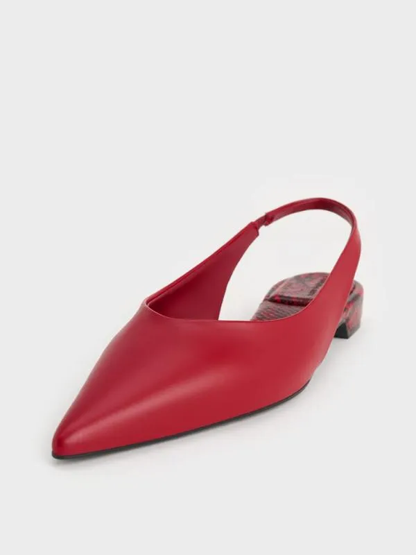 Women PointedToe HighVamp Slingback Flats 8211 Red CHARLES and KEITH Flats Women PointedToe HighVamp Slingback Flats 8211 Red CHARLES and KEITH Flats