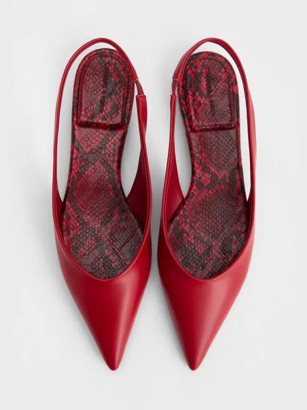 Women PointedToe HighVamp Slingback Flats 8211 Red CHARLES and KEITH Flats Women PointedToe HighVamp Slingback Flats 8211 Red CHARLES and KEITH Flats