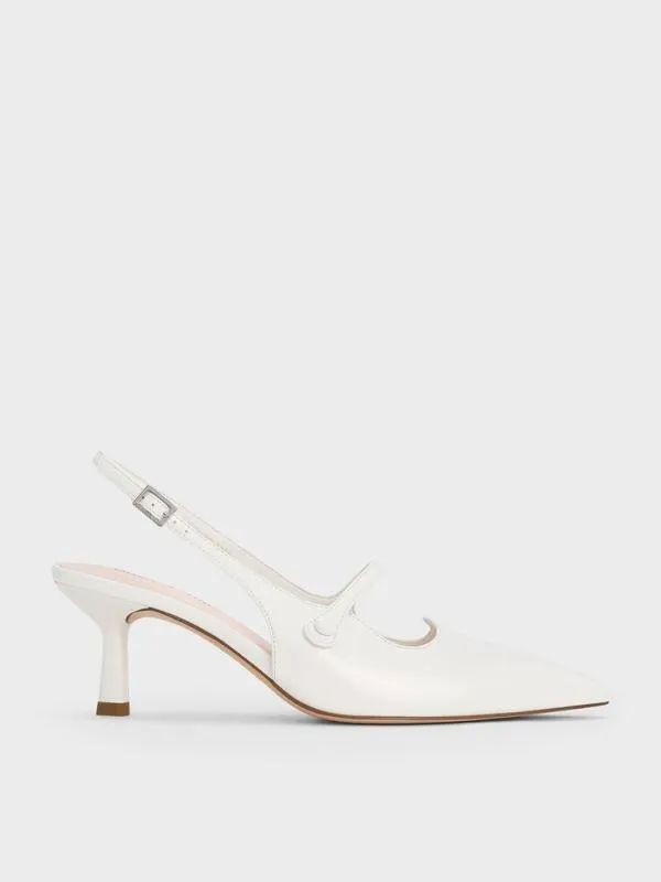 Women PointedToe Mary Jane Slingback Pumps 8211 White CHARLES and KEITH Heels Women PointedToe Mary Jane Slingback Pumps 8211 White CHARLES and KEITH Heels