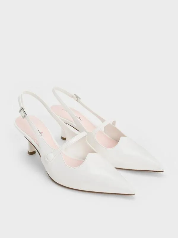 Women PointedToe Mary Jane Slingback Pumps 8211 White CHARLES and KEITH Heels