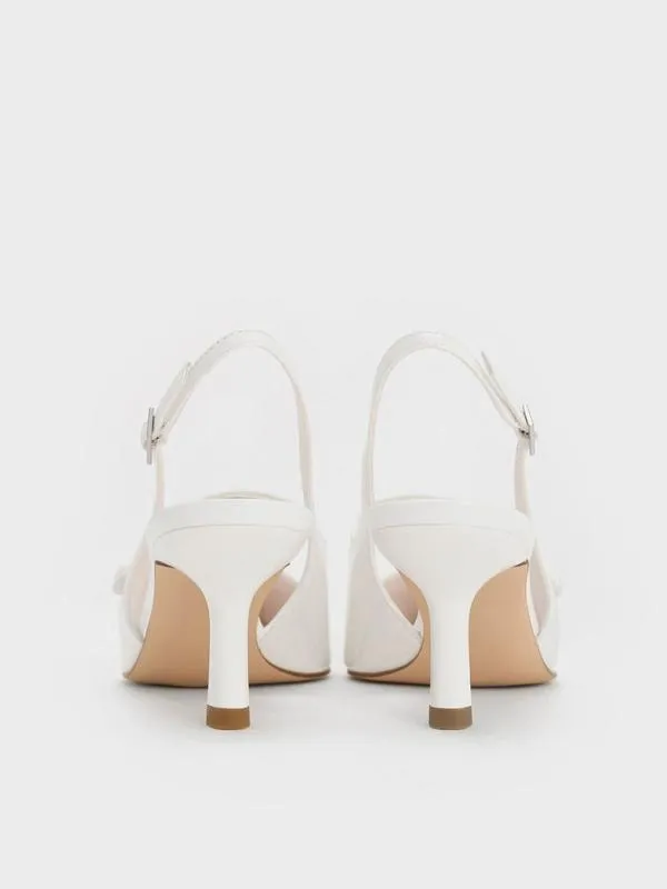 Women PointedToe Mary Jane Slingback Pumps 8211 White CHARLES and KEITH Heels