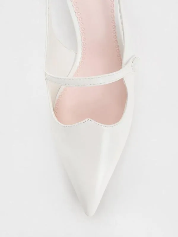 Women PointedToe Mary Jane Slingback Pumps 8211 White CHARLES and KEITH Heels