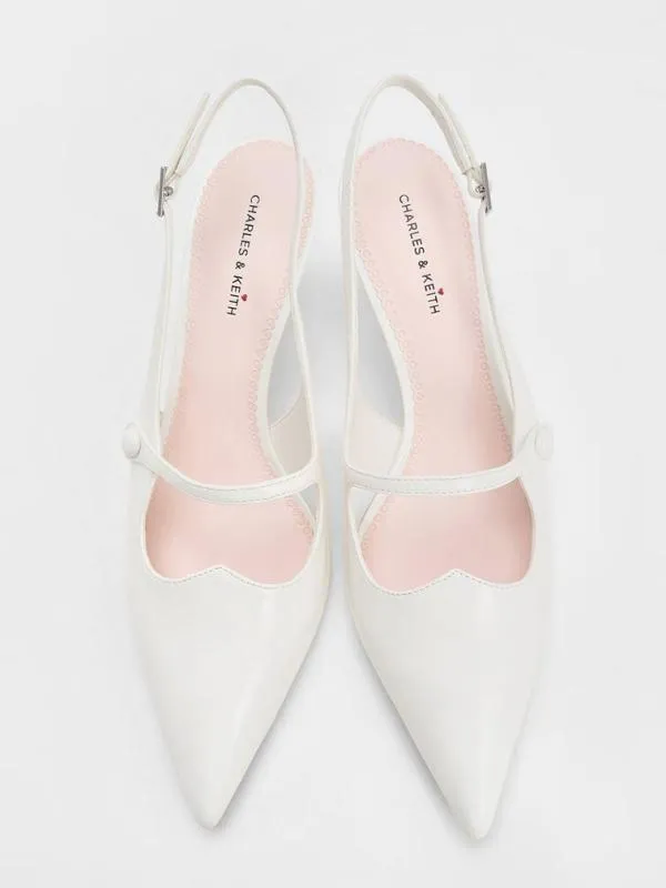 Women PointedToe Mary Jane Slingback Pumps 8211 White CHARLES and KEITH Heels