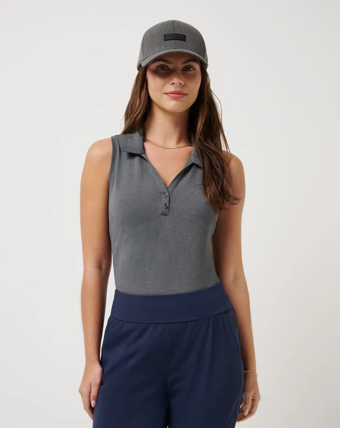 Women Polos TravisMathew FEATHERWEIGHT ACTIVE SLEEVELESS POLO 20 Heather Black