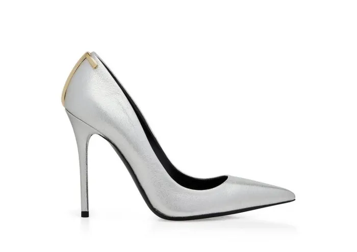 Women Pumps Tom Ford Laminated Nappa Iconic T Pump Silver