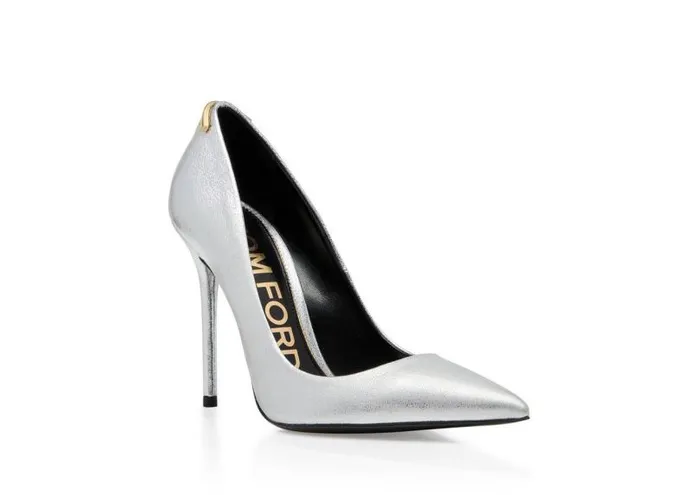 Women Pumps Tom Ford Laminated Nappa Iconic T Pump Silver Women Pumps Tom Ford Laminated Nappa Iconic T Pump Silver