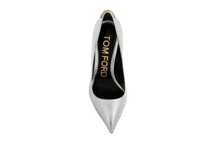 Women Pumps Tom Ford Laminated Nappa Iconic T Pump Silver Women Pumps Tom Ford Laminated Nappa Iconic T Pump Silver