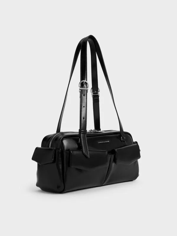 Women Rachel Elongated MultiPocket Shoulder Bag 8211 Noir CHARLES and KEITH Shoulder Bags