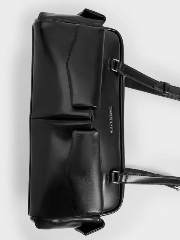 Women Rachel Elongated MultiPocket Shoulder Bag 8211 Noir CHARLES and KEITH Shoulder Bags