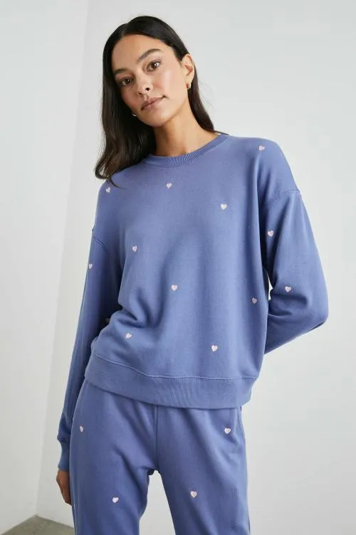 Women Rails Sleepwear and Lounge Ramona Sweatshirt Pink Periwinkle Hearts Embroidery Women Rails Sleepwear and Lounge Ramona Sweatshirt Pink Periwinkle Hearts Embroidery