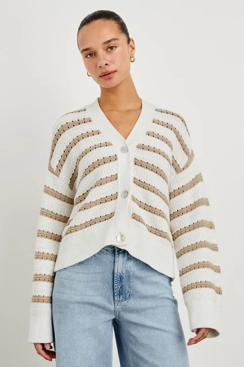 Women Rails Sweaters Geneva Cardigan Ivory Oat Stripe