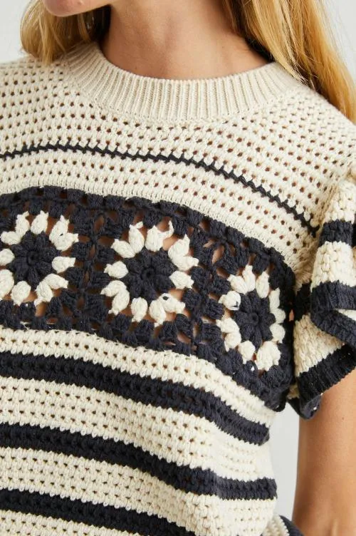 Women Rails Sweaters Penelope Top Oat Navy Crochet Stripe Women Rails Sweaters Penelope Top Oat Navy Crochet Stripe