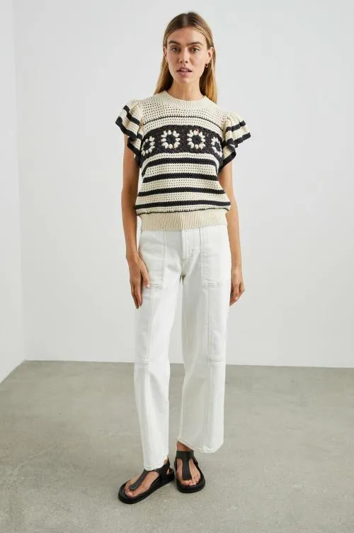 Women Rails Sweaters Penelope Top Oat Navy Crochet Stripe Women Rails Sweaters Penelope Top Oat Navy Crochet Stripe