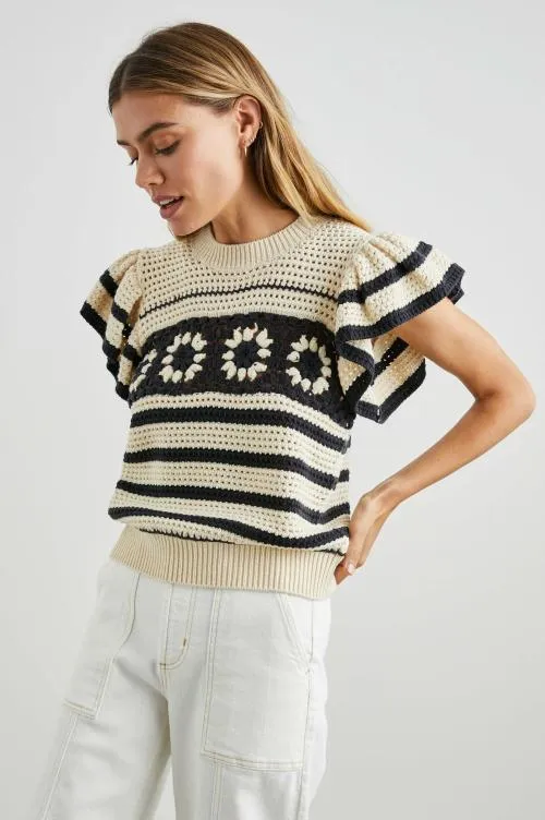 Women Rails Sweaters Penelope Top Oat Navy Crochet Stripe Women Rails Sweaters Penelope Top Oat Navy Crochet Stripe