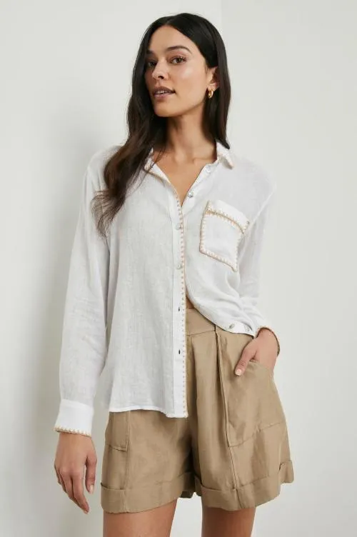 Women Rails Tops Charli Shirt White Blanket Stitch