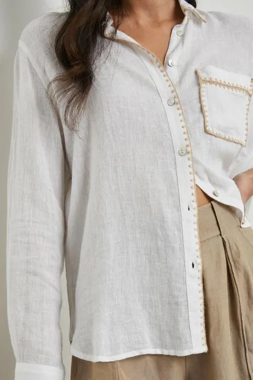 Women Rails Tops Charli Shirt White Blanket Stitch Women Rails Tops Charli Shirt White Blanket Stitch