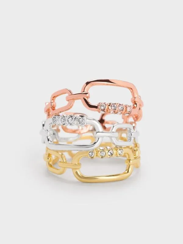 Women Reagan Crystal ChainLink Ring 8211 Silver CHARLES and KEITH Rings Women Reagan Crystal ChainLink Ring 8211 Silver CHARLES and KEITH Rings
