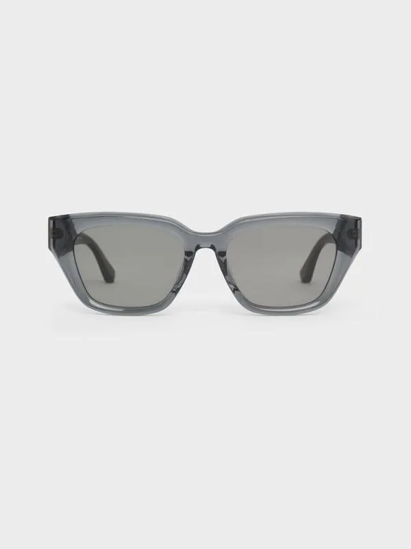 Women Recycled Acetate CatEye Sunglasses 8211 Navy CHARLES and KEITH Cateye