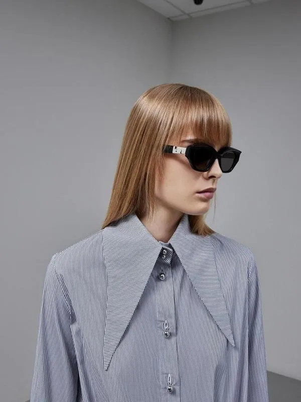 Women Recycled Acetate Sculptural CatEye Sunglasses 8211 Noir CHARLES and KEITH Cateye