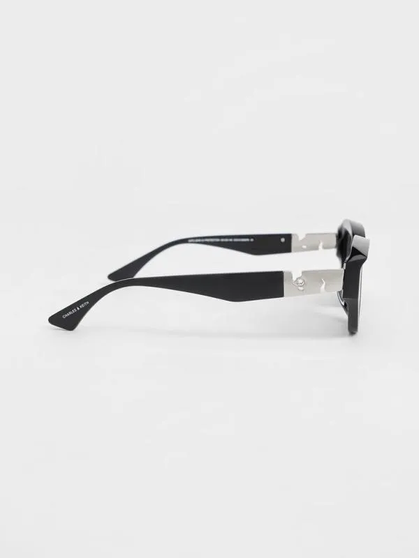 Women Recycled Acetate Sculptural CatEye Sunglasses 8211 Noir CHARLES and KEITH Cateye
