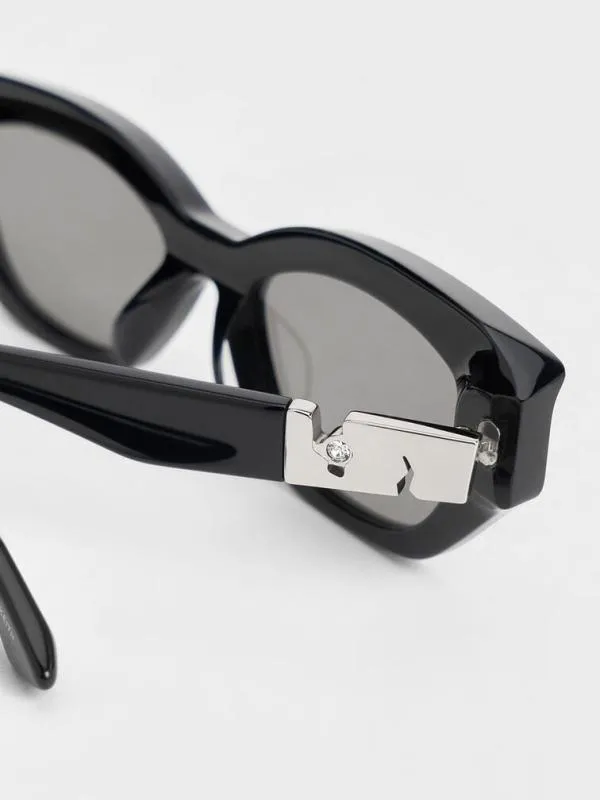 Women Recycled Acetate Sculptural CatEye Sunglasses 8211 Noir CHARLES and KEITH Cateye