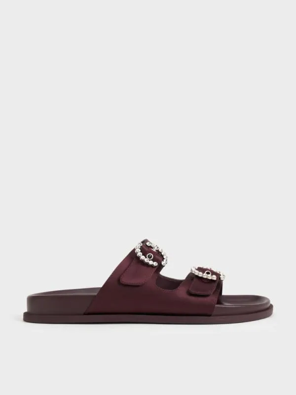 Women Recycled Polyester Embellished Buckle Sandals 8211 Burgundy CHARLES and KEITH Sandals Women Recycled Polyester Embellished Buckle Sandals 8211 Burgundy CHARLES and KEITH Sandals