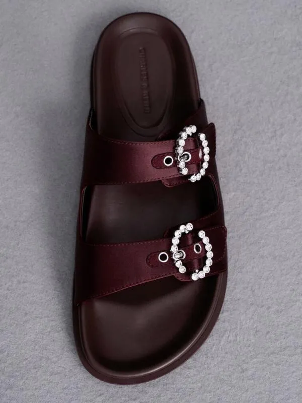 Women Recycled Polyester Embellished Buckle Sandals 8211 Burgundy CHARLES and KEITH Sandals