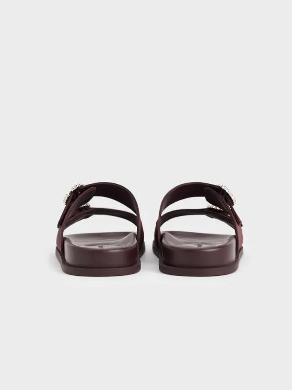 Women Recycled Polyester Embellished Buckle Sandals 8211 Burgundy CHARLES and KEITH Sandals