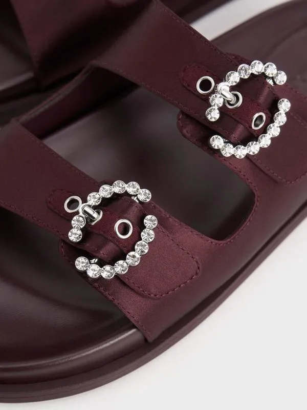Women Recycled Polyester Embellished Buckle Sandals 8211 Burgundy CHARLES and KEITH Sandals