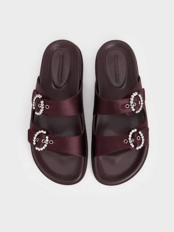 Women Recycled Polyester Embellished Buckle Sandals 8211 Burgundy CHARLES and KEITH Sandals