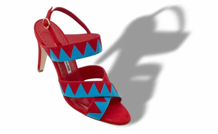 Women Red And Blue Suede Zig Zag Sandals Manolo Blahnik Sandals