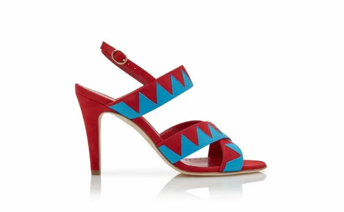 Women Red And Blue Suede Zig Zag Sandals Manolo Blahnik Sandals
