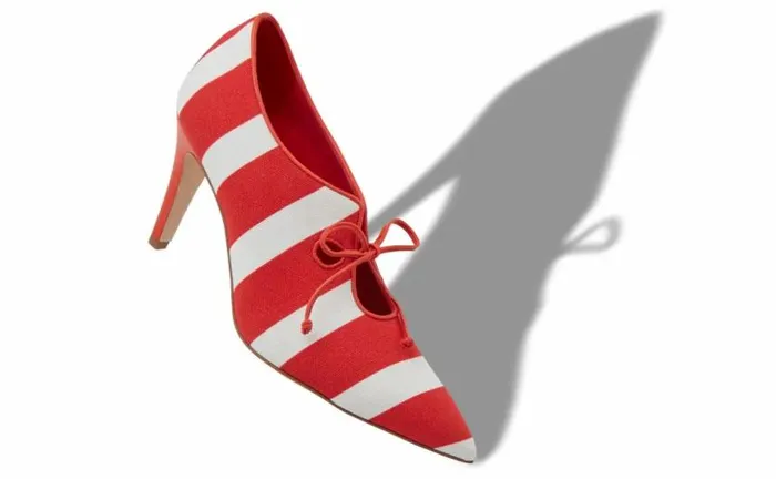 Women Red And White Cotton LaceUp Pumps Manolo Blahnik Pumps