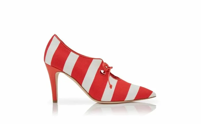 Women Red And White Cotton LaceUp Pumps Manolo Blahnik Pumps