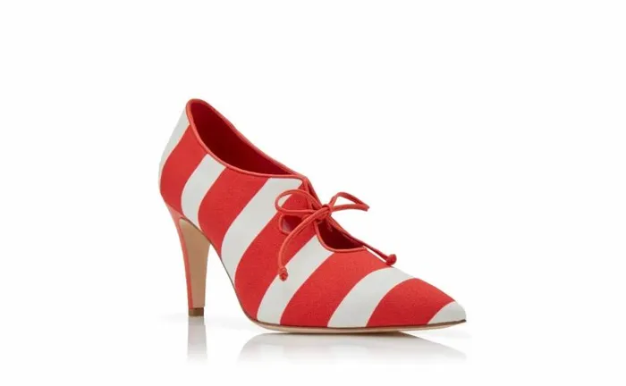 Women Red And White Cotton LaceUp Pumps Manolo Blahnik Pumps