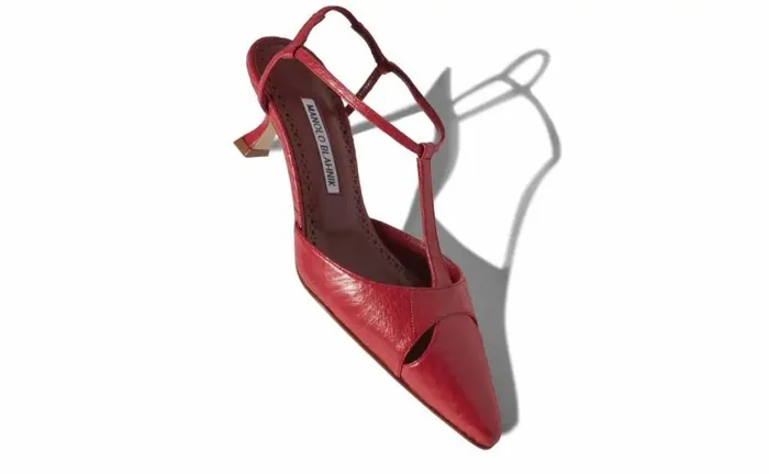 Women Red Snakeskin TBar Pumps Manolo Blahnik Pumps