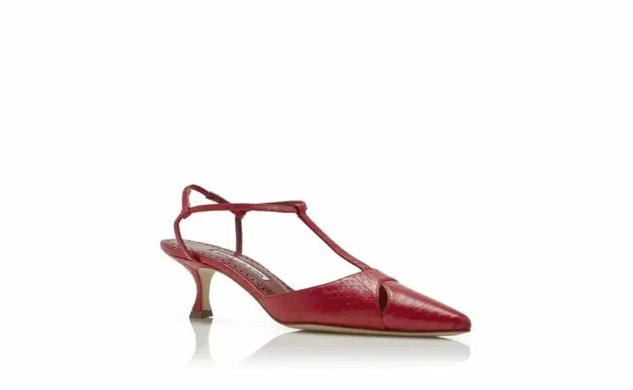 Women Red Snakeskin TBar Pumps Manolo Blahnik Pumps
