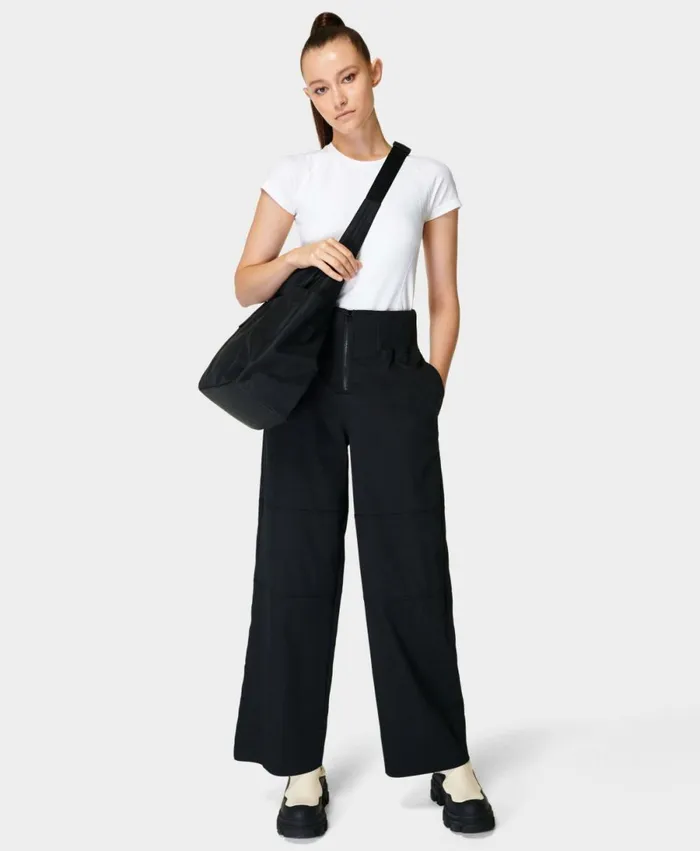 Women Refine Rib Wide Leg Trouser Night Black Sweaty Betty Trousers