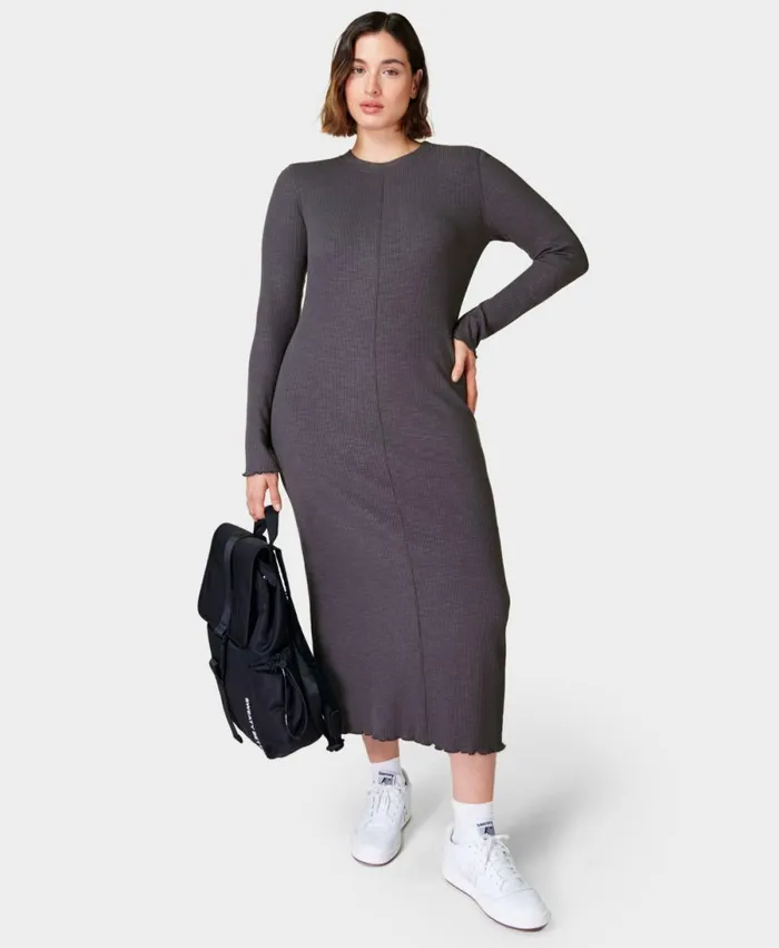 Women Ribbed Long Sleeve Midi Dress Urban Grey Sweaty Betty Dresses and Jumpsuits Women Ribbed Long Sleeve Midi Dress Urban Grey Sweaty Betty Dresses and Jumpsuits