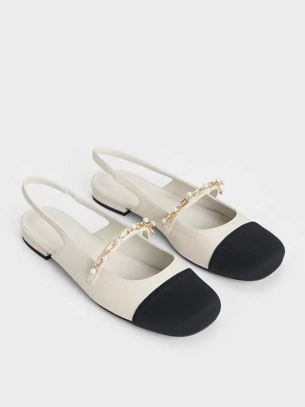 Women Rio Beaded ChainLink Slingback Flats 8211 Chalk CHARLES and KEITH Ballet Flats