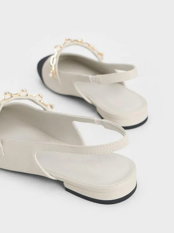 Women Rio Beaded ChainLink Slingback Flats 8211 Chalk CHARLES and KEITH Ballet Flats