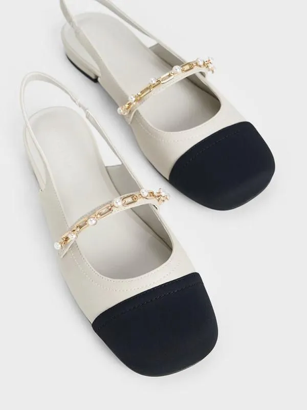 Women Rio Beaded ChainLink Slingback Flats 8211 Chalk CHARLES and KEITH Ballet Flats